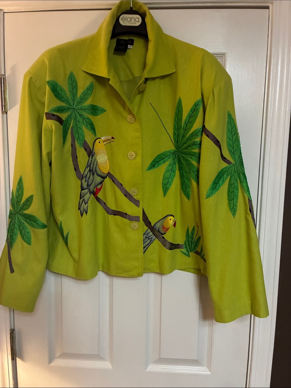 Green Tropical Embroidered Silk Women's Jacket 2X